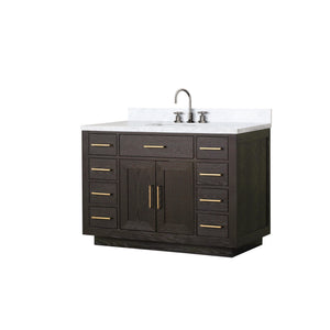 English Elm Brown Oak 48" Single Bath Vanity Set With Carrara Marble Top & Chrome Faucet For Elegant Spaces B2731P257695