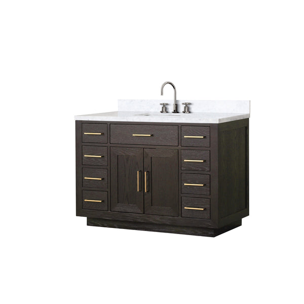 English Elm Brown Oak 48" Single Bath Vanity Set With Carrara Marble Top & Chrome Faucet For Elegant Spaces B2731P257695