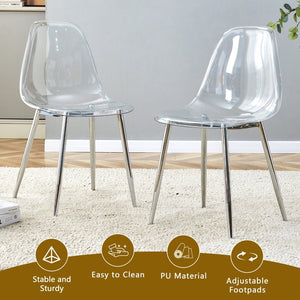 English Elm Table and Chair Set Marble Glass Top Six Ghost Seats Silver Legs Modern Dining W1151S04644