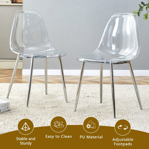 English Elm Table and Chair Set Marble Glass Top Six Ghost Seats Silver Legs Modern Dining W1151S04644
