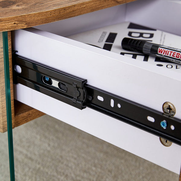 English Elm Coffee modern wood coffee table with double drawers, tempered glass sides, sleek storage & easy assembly W1151P191785