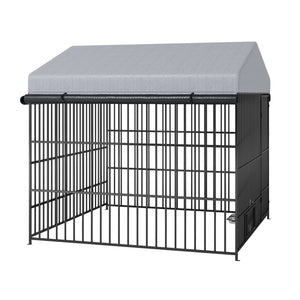English Elm Large Outdoor Dog Kennel Heavy Duty Iron Run with Waterproof Canopy and Feeding Bowls W1820P321938