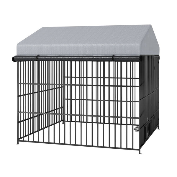 English Elm Large Outdoor Dog Kennel Heavy Duty Iron Run with Waterproof Canopy and Feeding Bowls W1820P321938