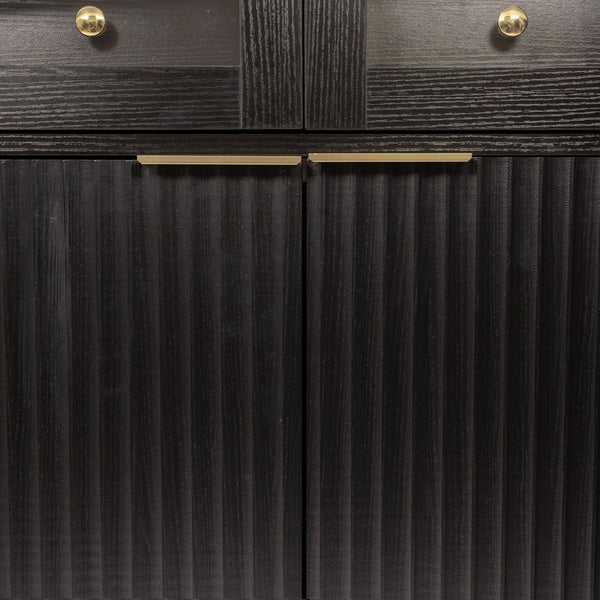 English Elm 71" Arched Glass Barn Door Pantry Cabinet Farmhouse Mdf Storage for Kitchen Dining Black W2917S00014