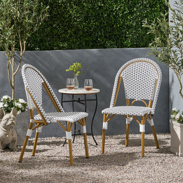 English Elm Christopher Knight Home® - FRENCH Bistro Chair with Rattan Weave, Aluminum Frame and Bamboo Finish for Stylish Outdoor Seating White+gray 69958.00GRY