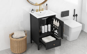 English Elm 20" Bathroom Vanity with Sink and Ceramic Top, Modern Freestanding Cabinet with Drawer & Shelf Storage, Adjustable Feet for Stability and 200lb Capacity Black N725P192821B