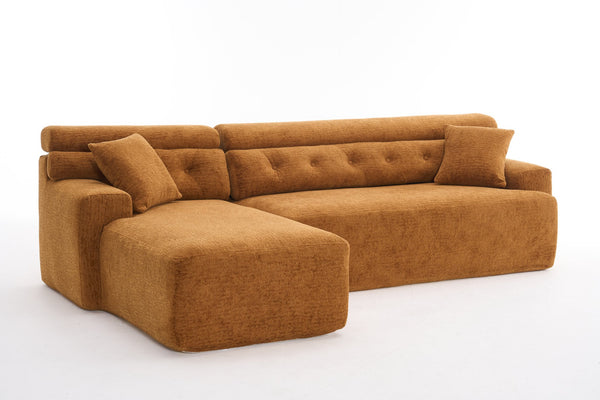 English Elm LY-029B Modern Convertible Chaise Sectional Sofa — Orange 3-Seater Modular L-Sofa, Plush Foam Comfort W2231S00026