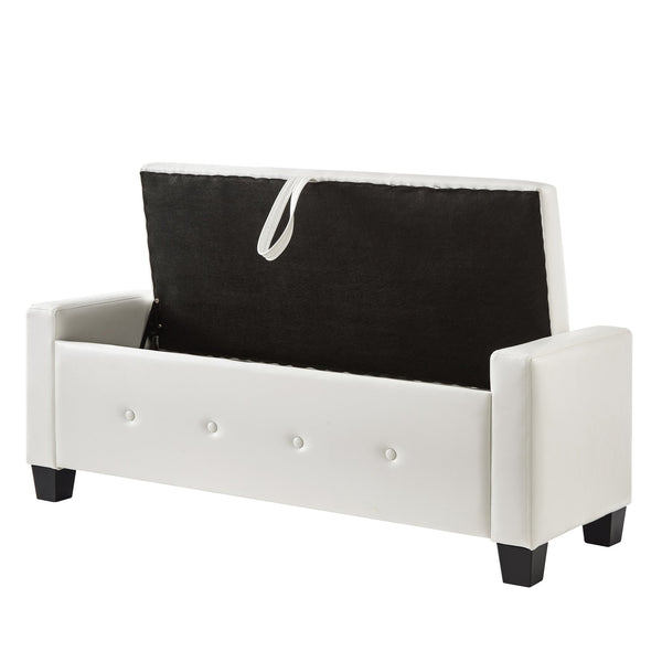 English Elm 48" Storage Ottoman Bench with Tufted Faux Leather Upholstery, Solid Wood Frame & 300lb Capacity Ivory White W1097P338779