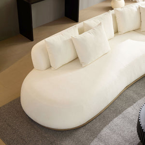 English Elm Oversized L-Shaped Sectional Sofa Right-Facing Chaise with PU Leather Base, Plush Deep Seats, No Assembly Required, Includes 6 Pillows Beige W3208S00004