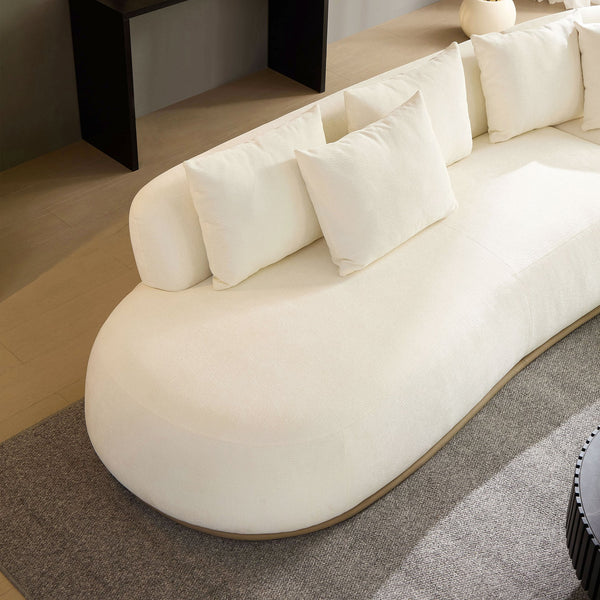 English Elm Oversized L-Shaped Sectional Sofa Right-Facing Chaise with PU Leather Base, Plush Deep Seats, No Assembly Required, Includes 6 Pillows Beige W3208S00004