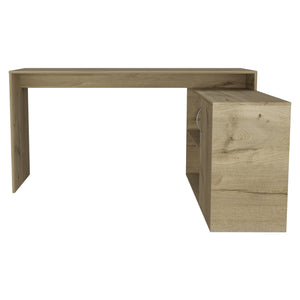 English Elm L-Shaped Desk with Right Return — Spacious 59" Work Surface, Cabinet + Shelves for Office Storage Beige 34.25 L x 23.62 W x 4.72 H B097S00169
