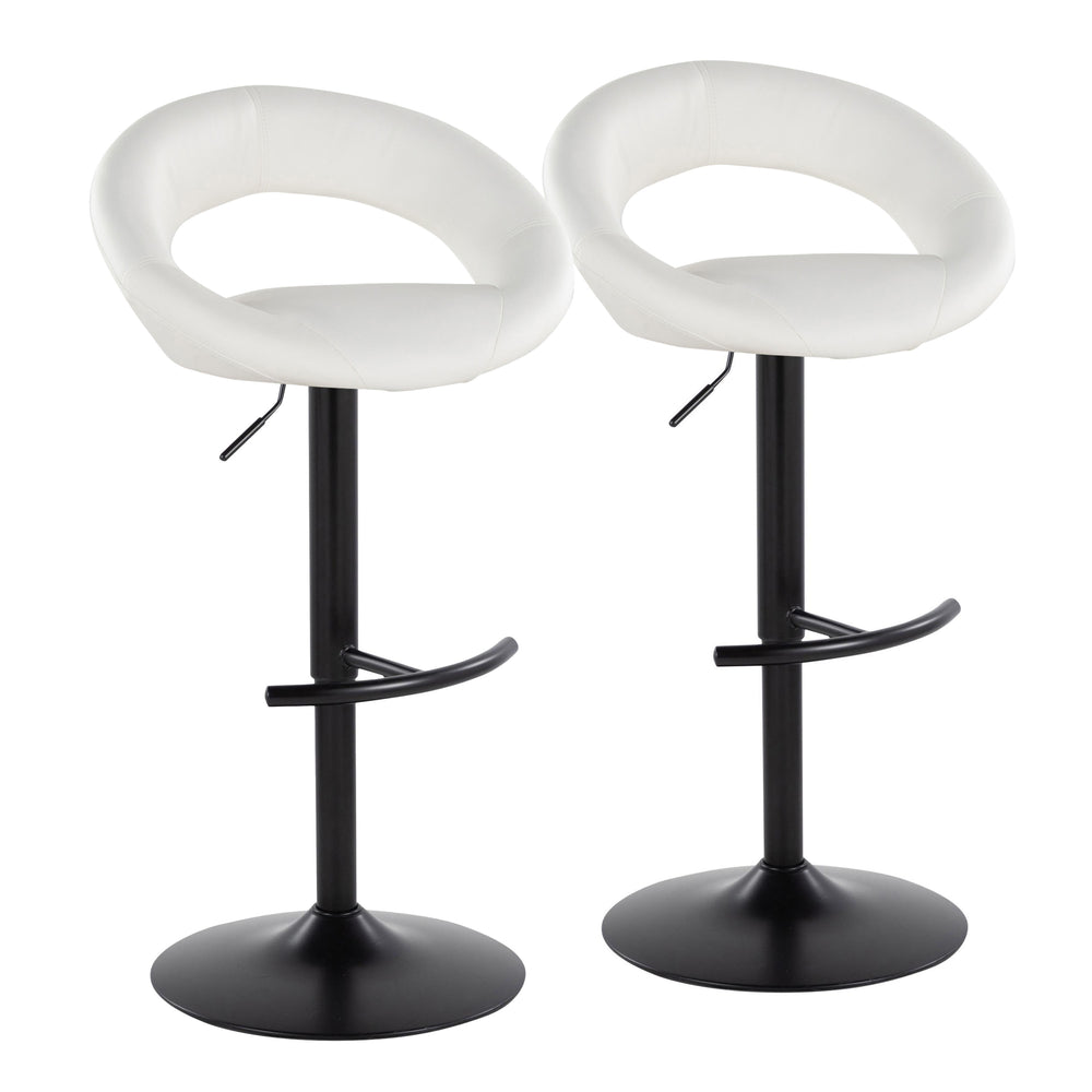English Elm Posh Adjustable Swivel Barstool Set of 2 — White Faux Leather, Black Metal Base, Contemporary Glam Design B202S00996
