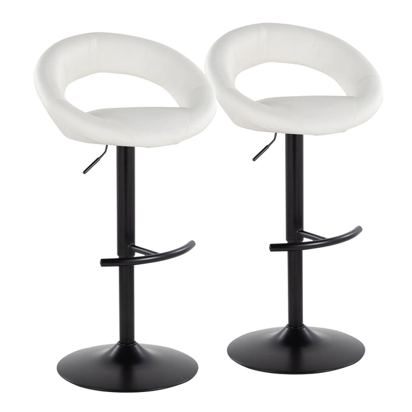 English Elm Posh Adjustable Swivel Barstool Set of 2 — White Faux Leather, Black Metal Base, Contemporary Glam Design B202S00996