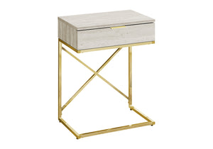 English Elm Accent Table With Beige Marble Look Top & Gold Metal Frame - Stylish Storage For Living Room & Bedroom B2710P219298