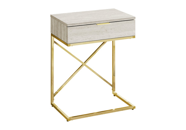 English Elm Accent Table With Beige Marble Look Top & Gold Metal Frame - Stylish Storage For Living Room & Bedroom B2710P219298