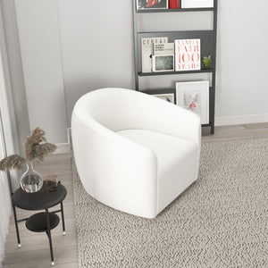 English Elm Ashcroft Furniture - High Elise Mid Century Modern Beige Boucle Swivel Chair - Stylish 360° Barrel Accent Seat for Living Rooms B183P231992