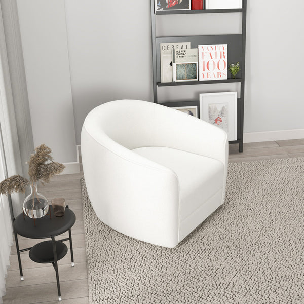 English Elm Ashcroft Furniture - High Elise Mid Century Modern Beige Boucle Swivel Chair - Stylish 360° Barrel Accent Seat for Living Rooms B183P231992