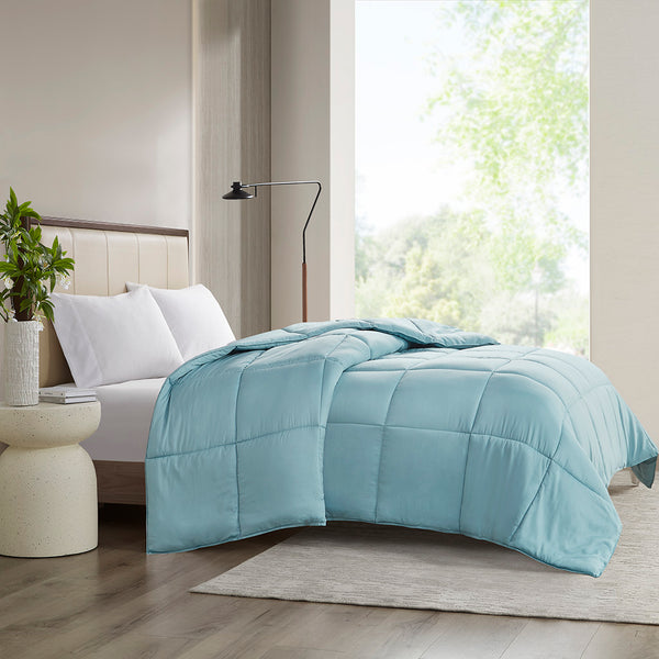 JLA Home Madison Park - 300 Breathable Cotton Sateen Comforter with Hypoallergenic Down Alternative, OEKO-TEX Certified Plush Warmth Teal MP10-8365