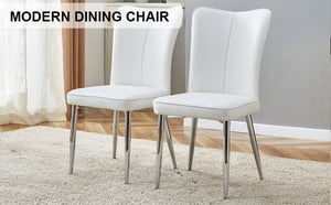 English Elm Modern Pu Leather Dining Chair Set of Six with Curved Back and Polished Metal Legs White+Silver W1151P370779