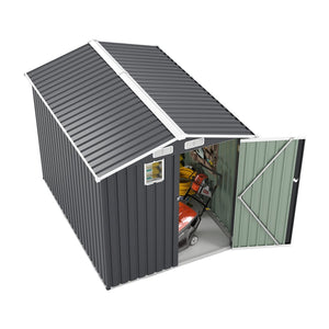 English Elm 6x8ft Outdoor Steel Storage Shed Lockable Vented Galvanized Metal Garden Backyard Tool Unit Dark Gray W1598P361333