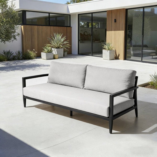 English Elm Modern Welded Aluminum Patio Bench Sofa with Sunbrella Cushion and Ergonomic Support W1886P428284