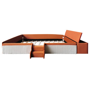 English Elm Queen Velvet Daybed with Built-in Stairs Gas Lift Storage and Padded Safety Rails Brown+White SF000203AAD