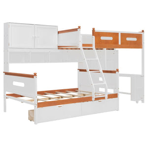 English Elm Twin Over Full Wooden Bunk Bed With Desk, Storage Drawers, Shelves & Led Lights - Stylish & Functional N820S00064K-GIGA