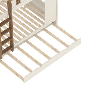 English Elm Twin Triple Metal Bunk Bed Matte Powder Coated Frame with Full Safety Guardrails W1580S00425