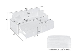 English Elm 80" Corduroy Multi-Function Sofa with Hidden Recliner, Space-Saving Design, Armrests, Cup Holders, Removable Footstool Green W3356S00019
