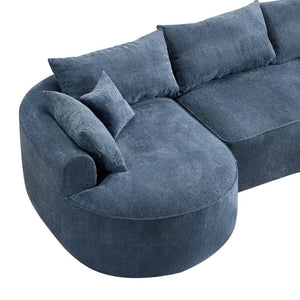 English Elm 124.5-inch Curved Chenille Sectional Sofa with Pillows Deep Seat Living Room Couch Blue W3612S00025