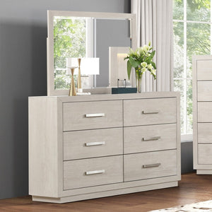 English Elm Dresser with Beveled Mirror Six Drawer Solid Acacia Light Gray Transitional Bedroom B2741S00859