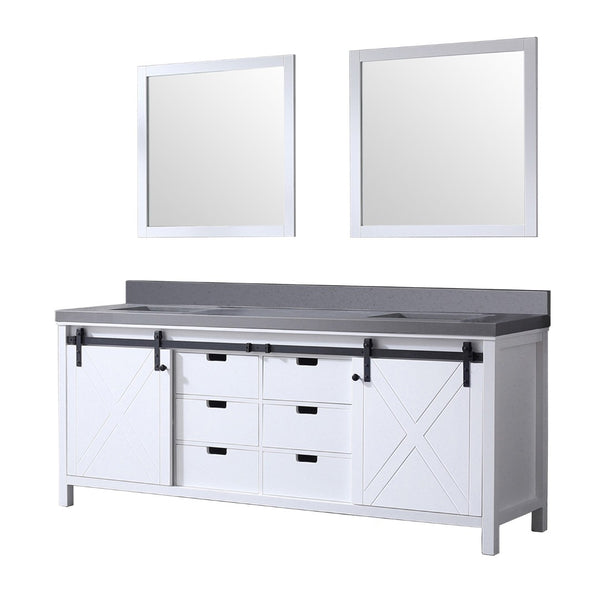 English Elm White Double Bath Vanity With Grey Quartz Countertop & Mirrors - Elegant Design, Ample Storage! B2731S00862-GIGA