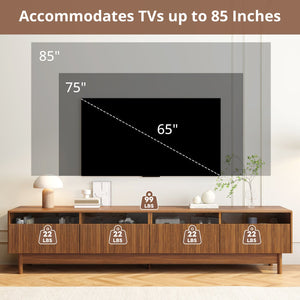 English Elm 78inch TV Stand Walnut for up to 85" TVs — Fluted Glass Drawers, Cable Management, Solid-Wood Legs PMID N710P362197P