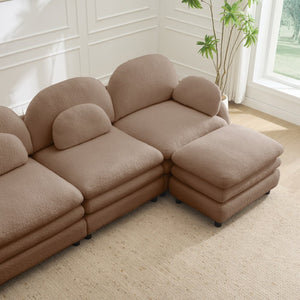 English Elm Teddy Fleece Curved Loveseat Modular Two Seater Sofa with Cloud Soft Double Layer Cushions Camel W5656S00096