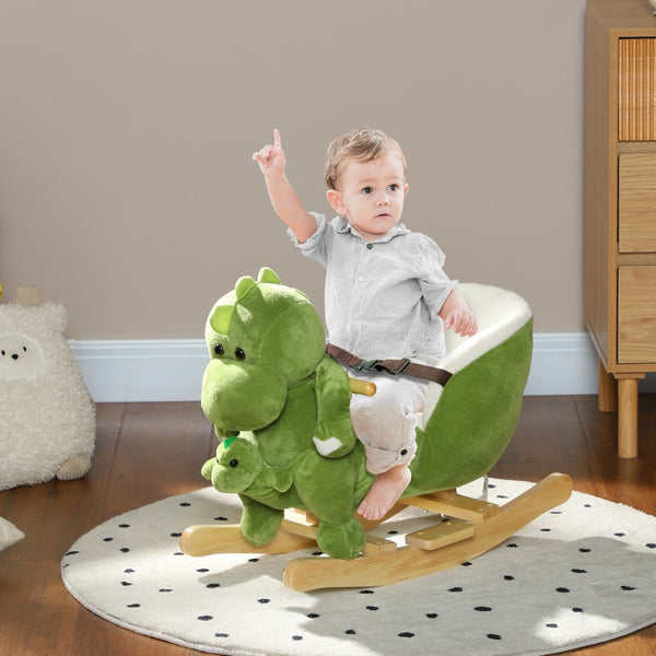 English Elm Qaba Plush Dinosaur Toddler Rocker with 32 Songs Hand Puppet and Safe Wooden Base W2225P249743