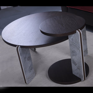 English Elm Set of 2 Round Sintered Stone Nesting Tables Sleek Modern Accent for Living Rooms W2899P405895