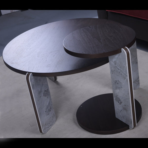 English Elm Set of 2 Round Sintered Stone Nesting Tables Sleek Modern Accent for Living Rooms W2899P405895