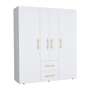 English Elm Bariloche Wardrobe Organizer with Dual Hanging Sections, Central Shelves and Dual Drawers for Home Storage White 71 L x 24 W x 5 H B070S00255