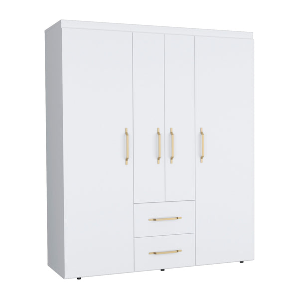 English Elm Bariloche Wardrobe Organizer with Dual Hanging Sections, Central Shelves and Dual Drawers for Home Storage White 71 L x 24 W x 5 H B070S00255