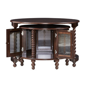 English Elm Vintage Walnut Nesting Coffee Table with Bamboo-Style Glass Doors, Retro Beaded Legs, Space-Saving Design N735P305623D