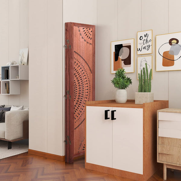 English Elm 82.8'' 6-Panel Solid Wood Folding Room Divider with Metal Hinges, Sturdy Privacy Screen, Elegant Finish Brown B205P241659