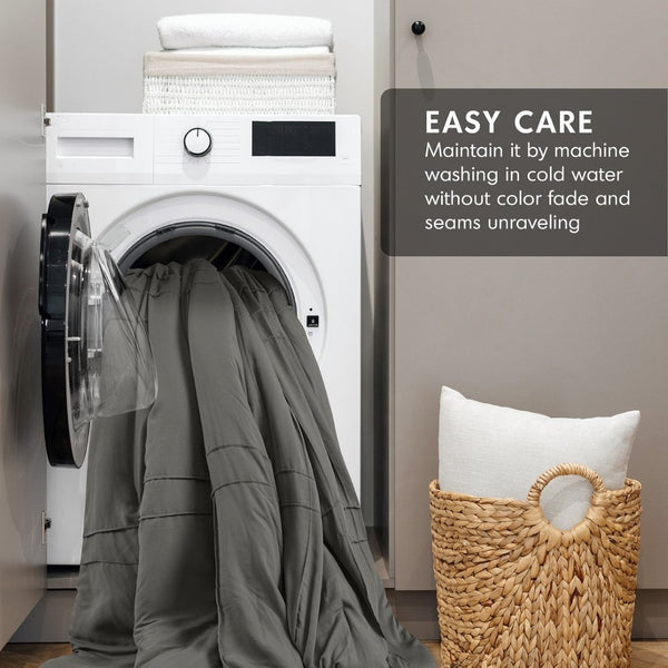 English Elm 3-piece Cal King Pintuck Pleated Microfiber Comforter Set Soft Washed Tailored Bedding Grey B035P463228