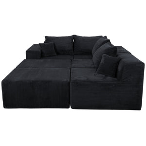English Elm 6-Piece Modular U-Shaped Sectional Sofa with Chaise Convertible Corduroy Comfort and Secure Base Black W3163S00040