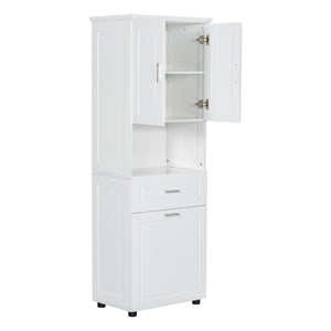 English Elm Tall Bathroom Cabinet with Tilt-Out Laundry Hamper, Adjustable Shelves, Anti-Tip Design & Large Storage White WF323481AAK