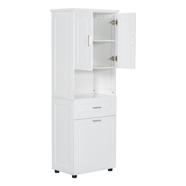 English Elm Tall Bathroom Cabinet with Tilt-Out Laundry Hamper, Adjustable Shelves, Anti-Tip Design & Large Storage White WF323481AAK