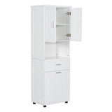 English Elm Tall Bathroom Cabinet With Laundry Basket, Large Storage Space Tilt-Out Laundry Hamper and Upper Storage Cabinet, White