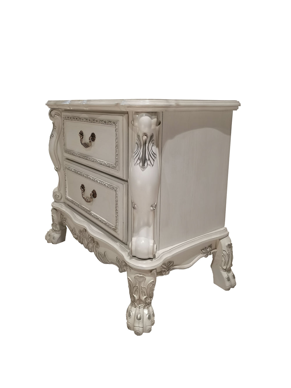 English Elm Dresden Elegant Patina Nightstand with Dovetail Drawers, Felt-Lined Interiors & Claw Feet Appeal White 34 L x 23 W x 29 H B2726P256323