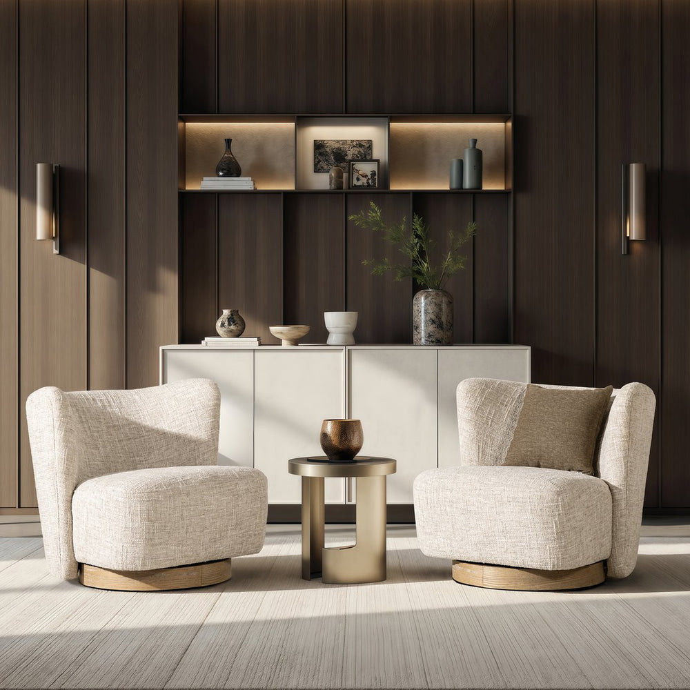 English Elm Jennifer Taylor Home - Miranda 30" Armless Swivel Accent Chair - Natural Gray Chenille, Curved Ergonomic Design & Ash Base B2719P277871