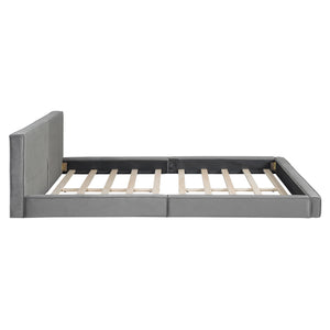 English Elm Queen Upholstered Platform Bed with Velvet Headboard, Solid Wood Slats, Sturdy 500lb Capacity, Modern Chic Design Gray SF000162AAE