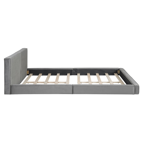English Elm Queen Upholstered Platform Bed with Velvet Headboard, Solid Wood Slats, Sturdy 500lb Capacity, Modern Chic Design Gray SF000162AAE